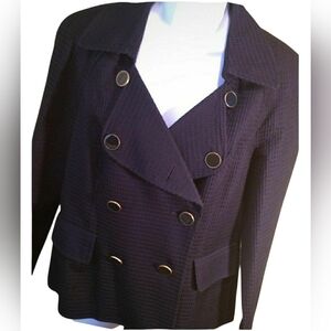 TALBOTS NAVY SHORT WAIST BLAZER DOUBLE BREASTED WAFFLE WEAVE 2 LOOKS